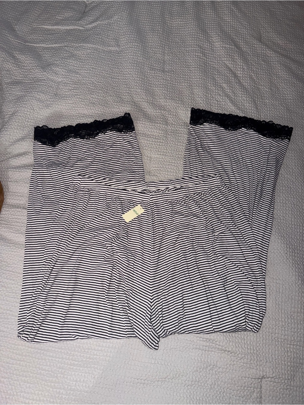 aerie Black & White Striped Lace-Trim Pajama Pants